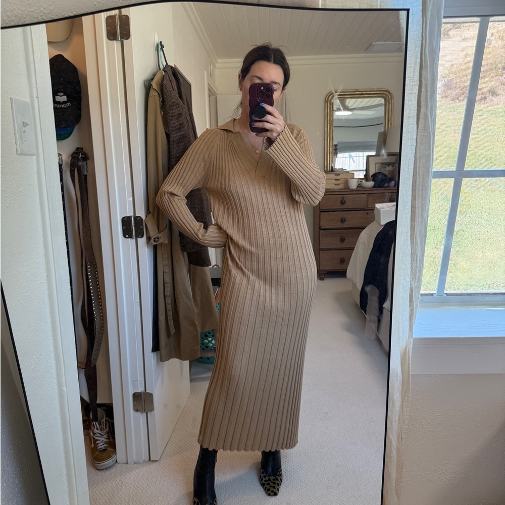 Lou Lou Studio Rib Knit Long Sleeve Maxi Dress in Camel